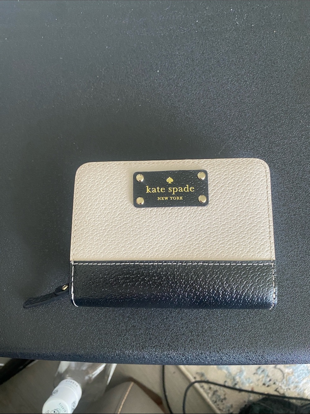 kate spade Beige and Black Zip-Around Compact Wallet